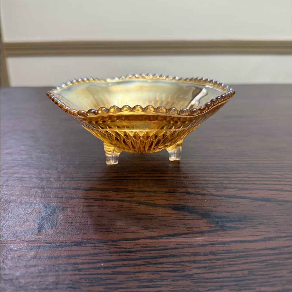 2 Vintage Amber Glass Footed Bowls